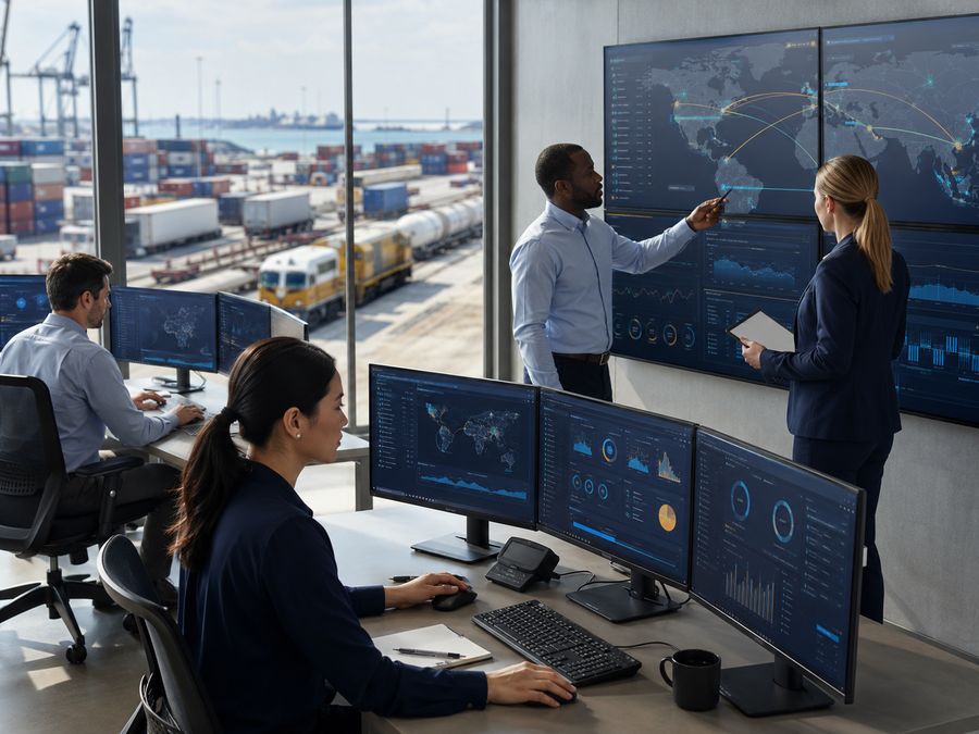CrownLine Express operations team coordinating freight from a modern dispatch center